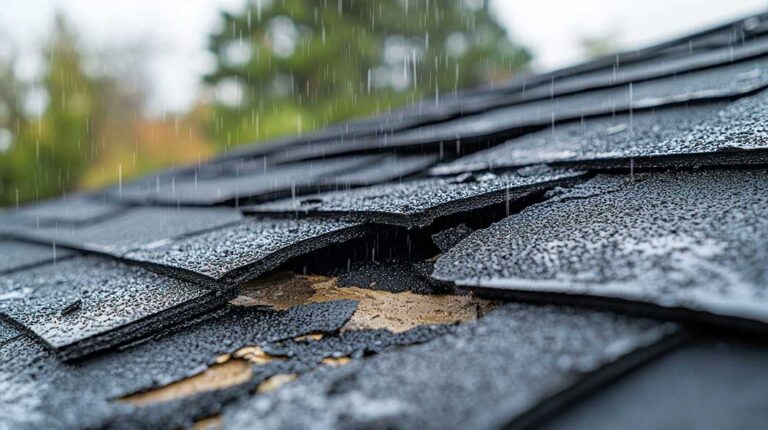 Roofers inspect clean attic insulation beneath a new roof while sunlight enters through a properly vented eave.